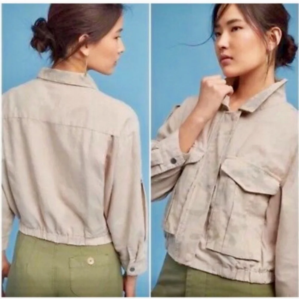 Hei Hei Anthropologie Ronan Camo Cropped Linen Jacket Women's Size S (3mm mark) - Picture 15 of 16